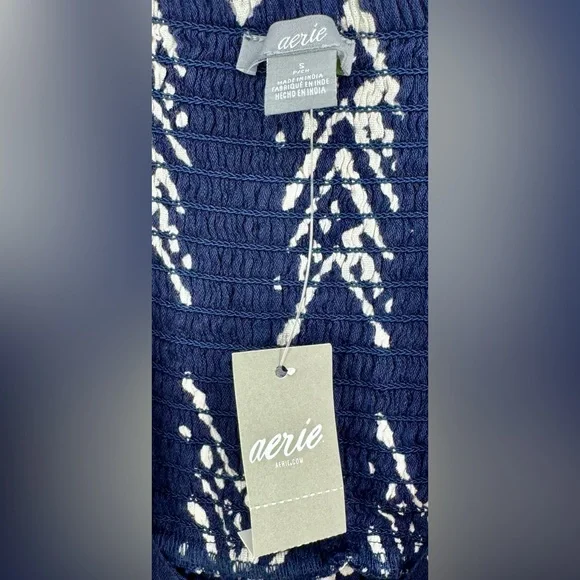 MWT Aerie Women’s Blue Ikat White Tribal Print Boho Cut Out Long Maxi Dress Sz S - Picture 13 of 15